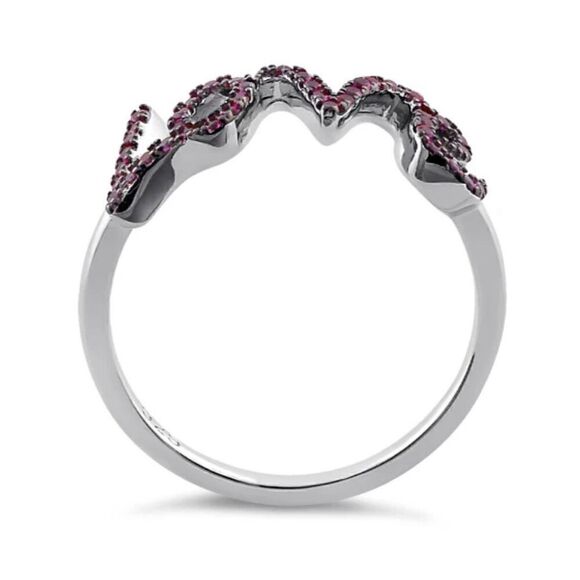 New Sterling Silver Love Script Ruby CZ Ring - Picture 3 of 4